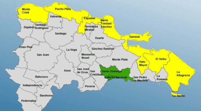 COE emite alerta amarilla para 8 provincias y verde para Santo Domingo ante efectos del huracán Erin
