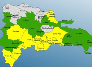 El COE coloca diez provincias y el Distrito Nacional en alerta amarilla y catorce en alerta verde; lluvias continúan este sábado