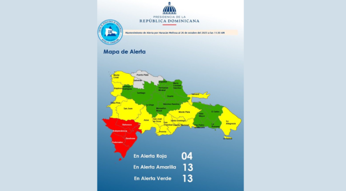 COE reduce a cuatro provincias en alerta roja por efectos del huracán Melissa