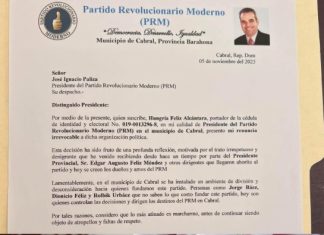 Renuncia presidente del PRM en Cabral, Barahona