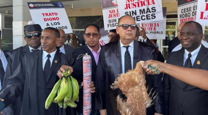 Abogados llevan plátanos, salami y gallina a la Suprema Corte de Justicia como protesta del alegado «retroceso judicial» en RD