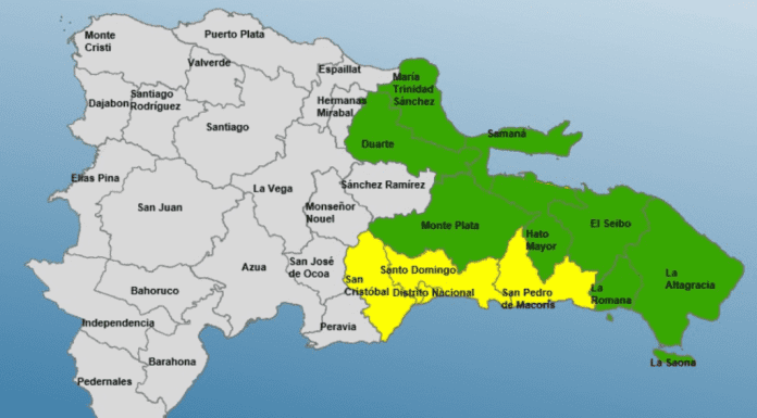 COE eleva nivel de alerta en once provincias y el Distrito Nacional por sistema frontal