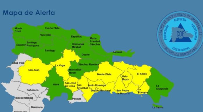 Diez provincias y el Distrito Nacional se mantienen en alerta amarilla a causa de las lluvias