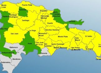 Veinte provincias y el Distrito Nacional en alerta amarilla por fuertes lluvias
