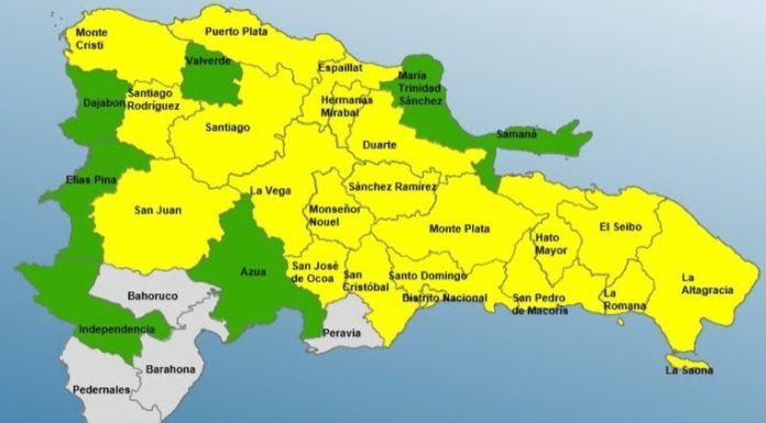 Veinte provincias y el Distrito Nacional en alerta amarilla por fuertes lluvias